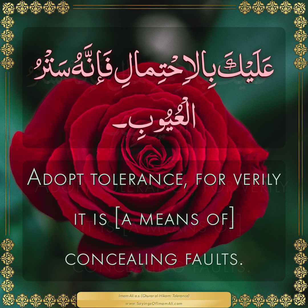 Adopt tolerance, for verily it is [a means of] concealing faults.